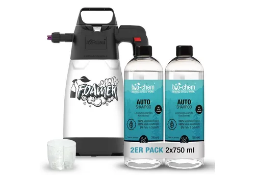 bio-chem Auto-Reinigungsmittel 2x 750 ML - pH-neutrales und lackschonendes Reinigungsmittel für die Autopflege, inklusive Schaumsprüher für ein müheloses Auftragen.