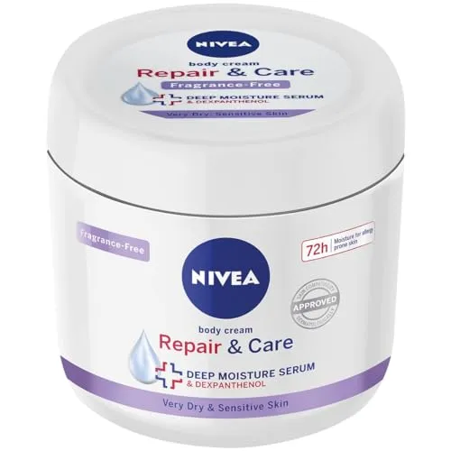 Nivea Repair & Care Tiegel Parfümfrei 400ml - Bodycremes für empfindliche Haut, mit 10% Glycerin & Panthenol für bis zu 72h Feuchtigkeit und Linderung bei Juckreiz.