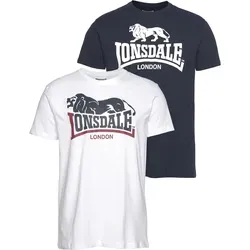 Lonsdale Herren T-Shirt Normale Passform Doppelpack LOSCOE, White/Navy XXL - T-Shirts für Herren im praktischen Doppelpack, aus 100% Baumwolle, mit klassischem Rundhalsausschnitt und unterschiedlichen Drucken für vielseitige Styles.