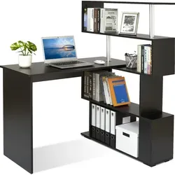 Mondeer L-Förmiger Eckschreibtisch mit Drehregal - Stilvoller Computertisch in Schwarz, ideal für kleine Räume. Mit 360-Grad drehbarem Regal und ausreichend Platz für Computer und Zubehör. Robuste und umweltfreundliche Materialien sorgen für Langlebigkeit.
