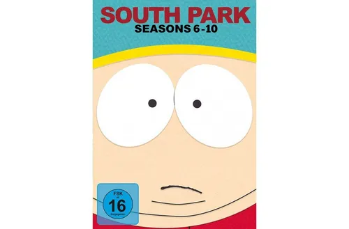 South Park: Seasons 6-10 (15 Discs) - Sammlung der kultigen Zeichentrickserie, freigegeben ab 16 Jahren, ideal für Fans von schwarzem Humor und satirischen Inhalten.