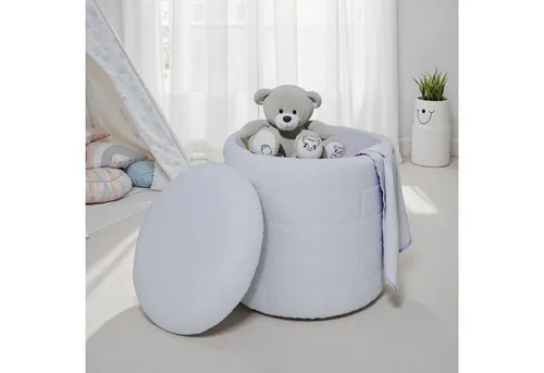 FINEBUY Stauraumhocker Weiß rund 40 cm