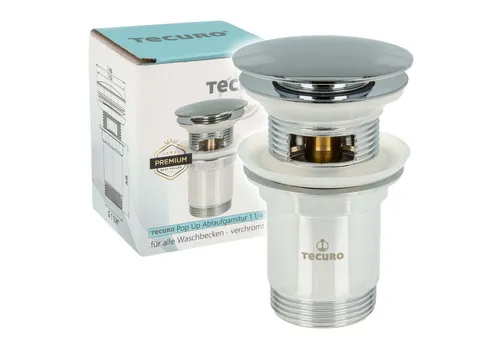tecuro Ablaufgarnitur Pop Up Ablaufgarnitur verchr., 1 1/4 Zoll - f. Waschbecken m. Überlauf