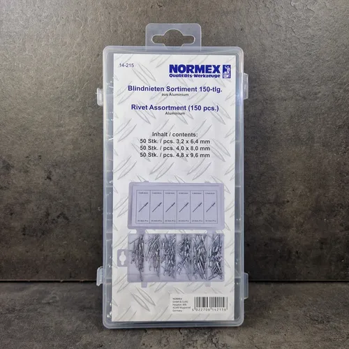 Blindnieten-Sortiment Aluminium Ø 3,2 – 4,8 mm 150-teilig Popniete Normex 14-215