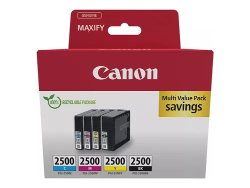Original Canon 9290B006 PGI-2500BKCMY Tintenpatrone MultiPack - 4 Patronen für brillante Farbdokumente und Fotos, ideal für Canon Drucker und regelmäßige Nutzung