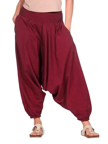 KUNST UND MAGIE Haremshose Unisex - Orientalische Pluderhose für Damen und Herren - Haremshose Unisex aus 100% handgewebter Baumwolle, Einheitsgröße (Gr. 32-52), ideal für Yoga oder entspannte Tage im Bohemian-Stil. Nachhaltig und fair in Nepal hergestellt.