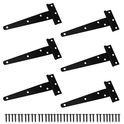 TamBee T Scharniere T-Riemen, leichtes Scharnier, Torband, Scharnier, Tür, Scheunentore, Scharniere, schwarze Schmiedeeisen-Hardware, rostfrei, 6 Stück (15,2 cm)