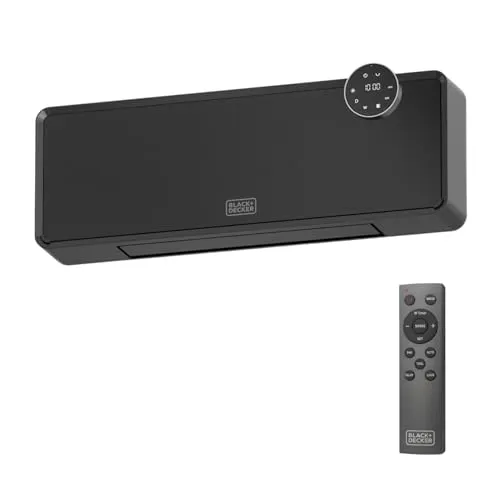 Black+Decker – Keramikheizer BXWSH2001E | 2000W | Einstellbares Thermostat | 24h-Timer | Fernbedienung | LED-Display | PTC | Autom. Oszillation | Wandhalterung | Schwarz