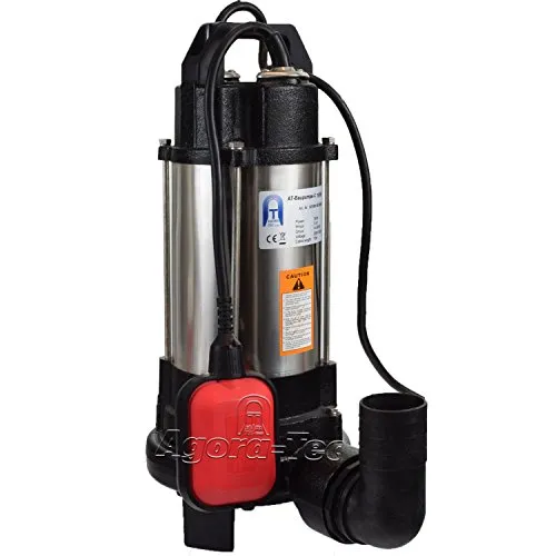 Agora-Tec® AT- Baupumpe-C 750W (mit Schneidwerk) Tauchpumpe für Schmutzwasser, Abwasser, für Fäkalien und organische Feststoffe mit Schwimmerschalter und max: 0,75 bar und max: 14000l/h