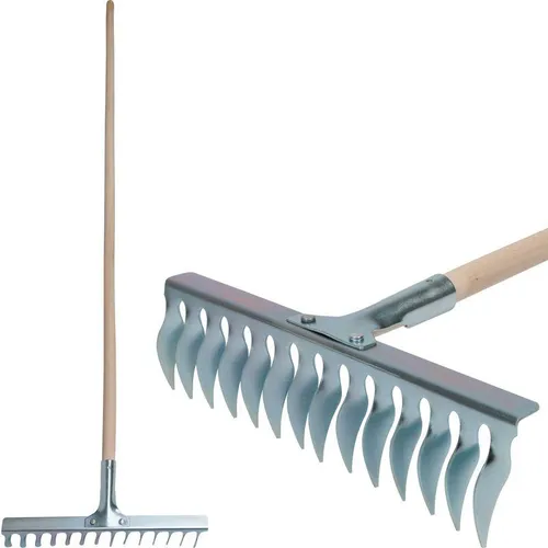 Rasen Rechen Strend Pro R108A.WH, 14 Zähne, Belüftung, Vertikutierung, Holzstiel
