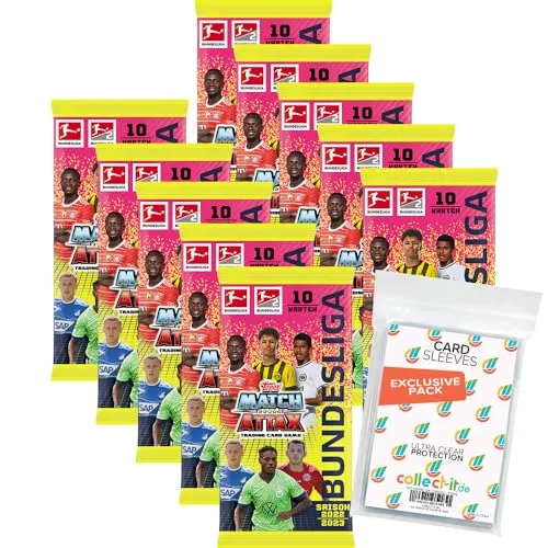 collect-it.de MY HOME OF CARDS + TOYS Exklusive Aufbewahrungshüllen im Bundle mit Topps Match Attax 2022/23-10 Booster + 1 seltene Nationalspieler Karte