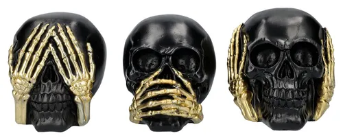 Figuren Shop GmbH Dekofigur Totenköpfe schwarz-gold klein - Nichts Böses - Stilvolle Dekofigur in schwarz-gold für kreative Wohnräume. Setzen Sie Akzente mit einzigartigen Totenköpfen aus unserem vielfältigen Angebot.