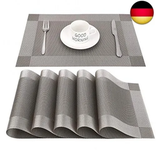 CHAOCHI Platzset Abwischbar Grau 6er Set - Rutschfeste und abwaschbare Platzsets aus PVC, ideal für Küche und Essbereich. Schützen Sie Ihren Tisch stilvoll und praktisch!