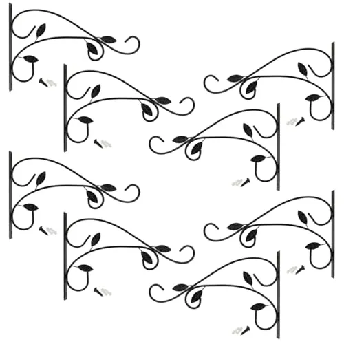 com-four® 8X Wandhalterung aus pulverbeschichteten Stahl, Haken für Blumentopf, Garten, Windspiele, Blumenampelhalter, mit Schrauben und Dübel (8 Stück - Blätter)