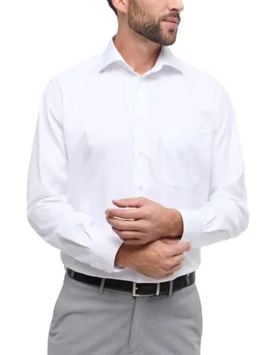 ETERNA Comfort Fit Herren Hemd - Extra langer Arm, bügelfrei - Herrenhemden in weiß mit New Kent Kragen, kombinierten Manschetten und blickdichtem Stoff. Perfekt für einen gepflegten Look ohne Bügeln!