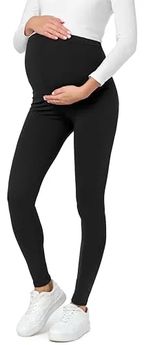 Produktbild Be Mammy Lange Umstandsleggings aus Baumwolle Leggings für Schwangere Umstands Leggings Schwangerschafts Unterhosen mit Hoher Bund Weich und Elastisch BE20-230 (Schwarz, S)