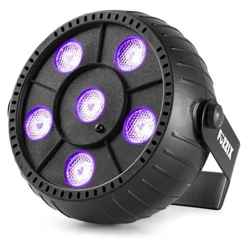 Fuzzix PLP14 LED-Schwarzlicht Akku – 6x 1W UV LEDs, kabellos mit Fernbedienung, USB aufladbar, Schwarzlicht PAR für Party, Halloween UV Licht, Garten & Indoor