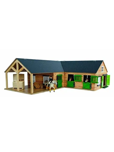 Van Manen Spielfigur Kids Globe Farming Pferdestall mit 3 Ständen - Faltdach 610211, ideal für Kinder ab 4 Jahren und fördert kreatives Spielen