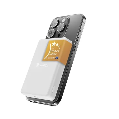 Varta Mag Pro Wireless Power Bank 5000 - Kabelloses Laden mit magnetischer Fixierung, ideal für unterwegs und kompatibel mit Qi-Standard