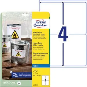 Avery Zweckform Wetterfeste Folien-Etiketten 139,2x99,1 mm - Etiketten für Außenanwendungen, besonders strapazierfähig und wetterfest, ideal für Beschriftungen und Markierungen unter extremen Bedingungen.