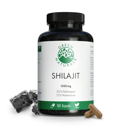 Shilajit GREEN NATURALS 1300 Mg - Nahrungsergänzungsmittel mit 1300 mg Shilajit, reich an Fulvinsäure und Huminsäure. Vegan, gluten- und laktosefrei – ideal für einen gesunden Lebensstil.