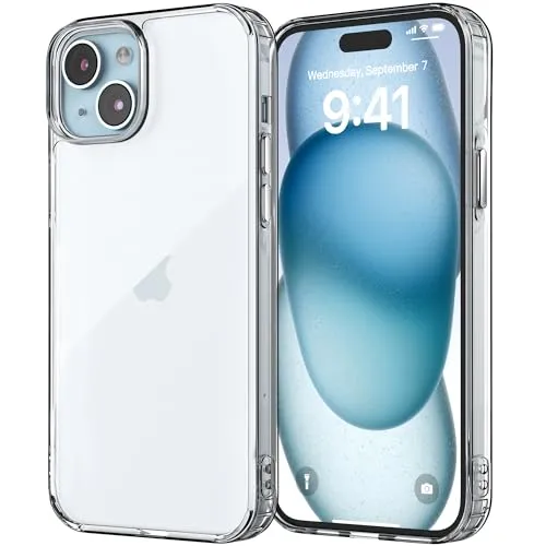 Jupitrix for iPhone 15 Hülle 6,1 Zoll, Handyhülle Durchsichtig Nie Vergilbung Case Militärschutz Stoßfeste Stoßstange Kratzfeste Transparent Schutzhülle Dünnes Design Robuste PMMA Rückseite Cover