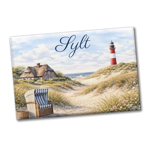 Strandkorb Sylt Souvenir Magnet Leuchtturm Motiv lustiger Kühlschrankmagnet, perfektes Nordsee Andenken