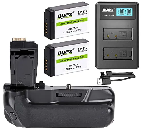 ayex Batteriegriff für Canon EOS 760D 750D IX8 T6S T6I + 2x LP-E17 Akku - Foto- & Video-Zubehör: Ergonomischer Batteriegriff mit 2 hochwertigen ayex LP-E17 Akkus und USB Dual-Ladegerät für maximale Leistung und Flexibilität.