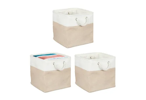 relaxdays Regalkorb Aufbewahrungskorb Leinen im 3er Set, Beige