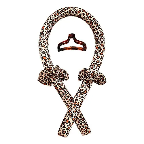 Heatless Curls Band Lockenwickler über Nacht ohne Hitze für lange Haare | Curler Haarband Weich zum Schlafen für große Locken SET inkl. 2x Haargummi + 1x Haarklammer (Leopard)
