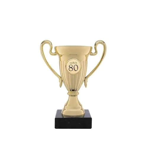 andSmile Pokal mit Gravur endlich 80 - Trophäe aus hochglänzendem Gold mit Marmorsockel - Pokale zum 80. Geburtstag & Jubiläum - Geschenke zum 80. Geburstag - Geburtstagsgeschenk 80 Jahre