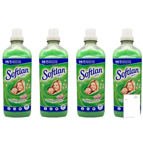 Softlan Weichspüler Frühlingsfrisch 4 x 1L für unwiderstehlich weiche Wäsche + Halley Notizblock