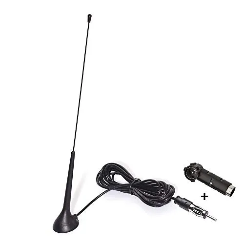 Eightwood Autoradio Antenne FM Antenne Radio magnetische Befestigung Antenne FM 3m Kabel RG174 + DIN Buchse auf ISO Adapter für Autos Radio LKWs Universal MEHRWEG