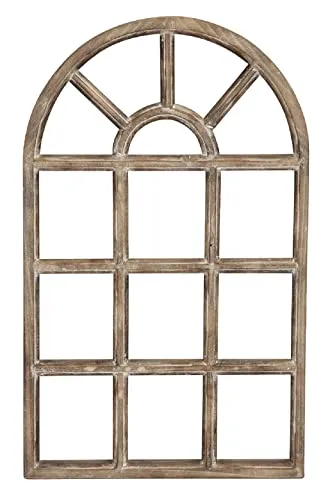 ETC Nostalgie Holz Deko Fenster braun gewischt halbrund 36 x 2 x 58 cm - Wanddekoration für Haus und Garten - Vintage - Shabby Chic