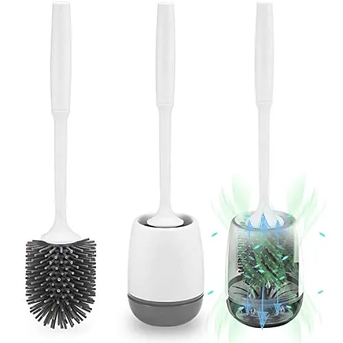 Klobürste Silikon, Toilettenbürste WC Bürste mit Halter Wandmontage & Stehen Silikon mit Schnell Trocknendem Haltersatz für Badezimmer – Weiß (Grau& Weiß)