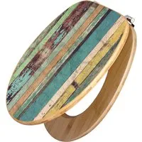 banjado WC-Sitz Bambus Motiv Bunte Bretterwand - Toilettendeckel aus umweltfreundlichem Bambus, handgefertigt mit kratzfestem Schutzlaminat – der farbenfrohe Blickfang für Ihr Badezimmer!