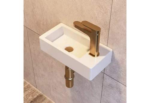 DeerValley DV-1V081R Wandmontiertes Waschbecken aus Keramik - Platzsparendes, modernes Waschbecken für kleine Bäder, leicht zu reinigen und aus hochwertiger Keramik. Ideal für Gäste-WCs mit eleganter, glatter Oberfläche.