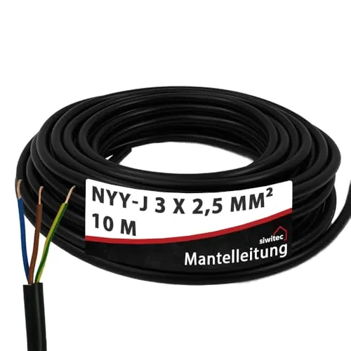 siwitec NYY-Kabel 3 x 2,5 mm², 10 m - Hochwertiges Erdkabel für vielseitige Anwendungen - siwitec NYY-Kabel 3 x 2,5 mm², 10 m | Ideal für Verlegung im Erdreich, in Beton oder im Freien. Hergestellt in Deutschland, bietet es hohe Flexibilität und Sicherheit für Ihre Installationen.