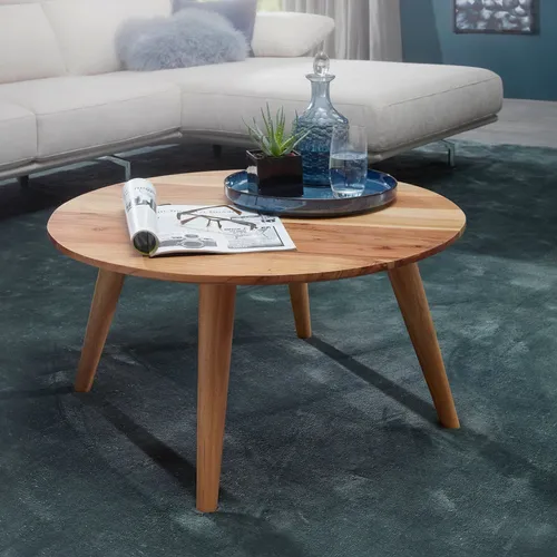FINEBUY Couchtisch FB43789 - Massivholz Akazie Rund - Eleganter Couchtisch aus robustem Akazienholz, Ø 75 cm, ideal für stimmungsvolle Wohnzimmergestaltung.