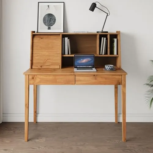 IDIMEX Schreibtisch Alisa aus Massivholz mit 2 Schubladen und Rollladen - Kompakter Schreibtisch mit ca. 114 x 122 x 54 cm, ideal für Homeoffice. Zeitloses Design und durchdachter Stauraum sorgen für Ordnung und eine angenehme Arbeitsatmosphäre.