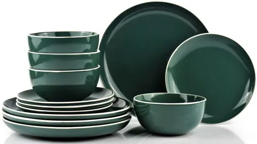 Retsch Arzberg Tafelservice HALO BUBBLE GUM 12-tlg - Tafelservice für 4 Personen, aus hochwertigem Steinzeug, glänzend und mikrowellengeeignet. Perfekt für stilvolle Anlässe mit klaren Farben und Formen.