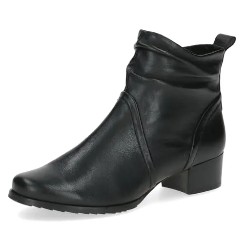 Caprice Stiefelette in Weite H - Komfort Ankleboots mit Blockabsatz - Wanderschuhe in Größe 36, schwarz aus Nappaleder, mit gepolsterter, herausnehmbarer Innensohle. Ideal für breitere Füße dank Weite H und Airmotion-Technologie für zusätzlichen Komfort.