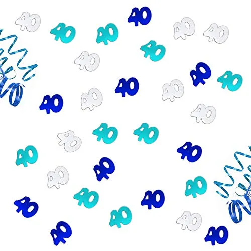 Oblique Unique® Konfetti 40. Geburtstag Jubiläum 500 STK. Blau Türkis Silber Tisch Deko Streudeko Geburtstagsdeko Zahlenkonfetti Dekoration