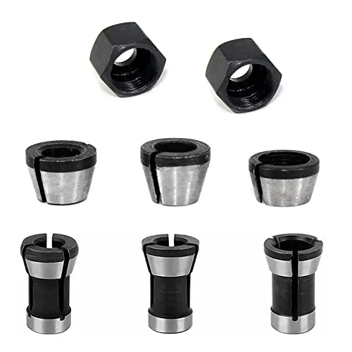 Spannzangen Set, 6 Stück Spannzangen Adapter + 2 Stück Muttern,Spannzangen Adapter Geradschleifer Ersatzspannzange,6 mm 6,35mm 8mm Fräswerkzeug Adapter Spannzange Für Bakelit Fräsmaschinenteile