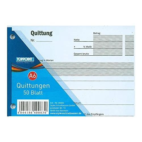 10x Stylex Quittungsblock Quittungen 50 Blatt DIN A6 von STYLEX