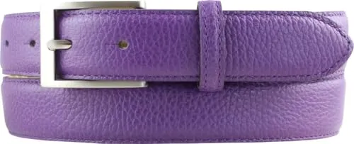 Italienischer Anzug-Gürtel, 30 mm breit, Herren, Anzuggürtel, Hosengürtel, strukturiertes Leder, Schließe Silber | Lila 95cm