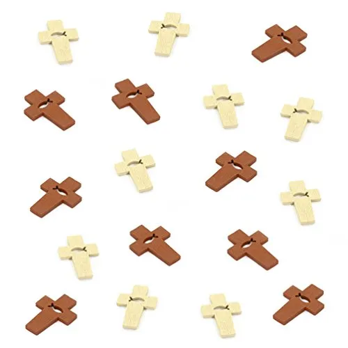 Oblique-Unique® Tischstreu Streuartikel Taufe - Holz Kreuze mit Fisch Symbol - Streudeko Verzierung für Taufe, Kommunion und Konfirmation - Echtholz