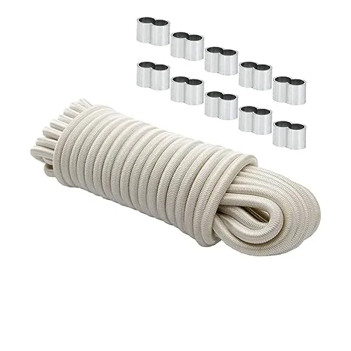 Dreamprint Expanderseil 20 m Weiß 6 mm Gummiseil Gummischnur Spannseil Planenseil Gummileine elastisches Seil mit 10x Würgeklemmen