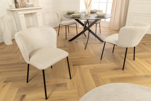 riess-ambiente Esszimmerstuhl LYON beige/schwarz - Stuhl im skandinavischen Retro-Design mit hochwertigem Cord-Bezug und stabilen pulverbeschichteten Metallbeinen. Ideal für Esszimmer, Wohnzimmer oder Küche.