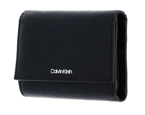 Calvin Klein CK Elevated Trifold MD Saffiano CK Black - Damen-Geldbörsen mit durchdachter Fächeraufteilung für stilvolle Finanzen. Ideal für die modebewusste Frau, Maße: 13 x 10 x 3 cm.